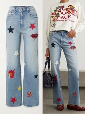 Mother x La DoubleJ Maven Sneak Jeans Embroidered Patch Denim Rare